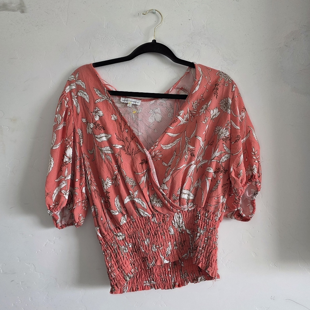 cupcakes & cashmere Coral Floral Wrap Blouse